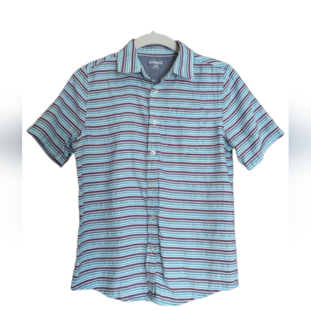 Kidpik - Boys Short Sleeved Striped Button Up Seersucker Shirt- Size M (…